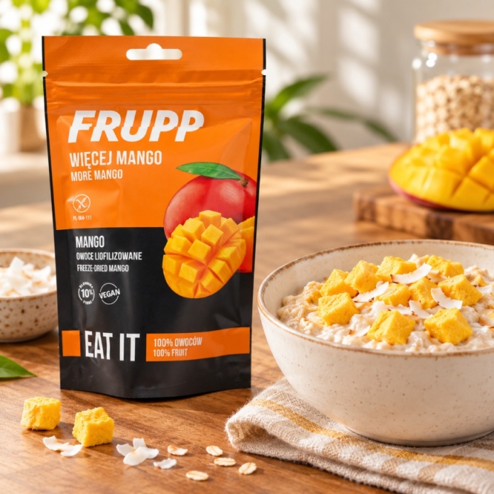 Mango liofilizowane w kostce FRUPP jako dodatek do owsianki
